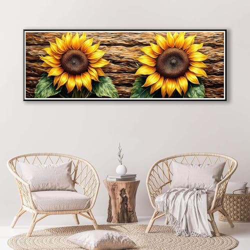 Sonnenblume Diamond Painting Erwachsene Groß XXL 100 x 300 cm, 5D Diamant Painting Bilder Blume, Full Drill Diamond Painting Runde Steine, DIY Diamant Malerei Set für Zuhause Wand Dekoration P-823 von FeiPride