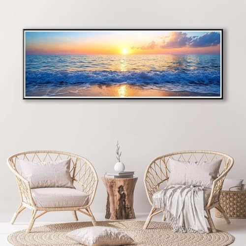 Sonnenuntergang Diamond Painting Erwachsene Groß XXL 100 x 300 cm, 5D Diamant Painting Bilder Meer, Full Drill Diamond Painting Runde Steine, DIY Diamant Malerei Set für Zuhause Wand Dekoration P-805 von FeiPride