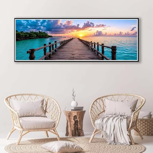 Sonnenuntergang Diamond Painting Erwachsene Groß XXL 100 x 300 cm, 5D Diamant Painting Bilder Pier, Full Drill Diamond Painting Runde Steine, DIY Diamant Malerei Set für Zuhause Wand Dekoration P-343 von FeiPride