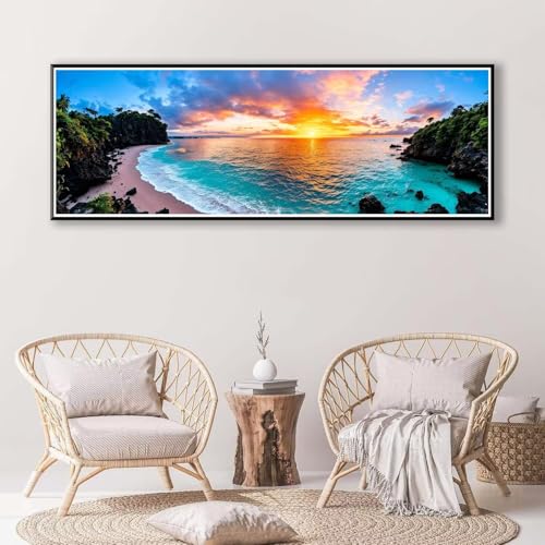 Sonnenuntergang Diamond Painting Erwachsene Groß XXL 100 x 300 cm,5D Diamant Painting Bilder Strand,Full Drill Diamond Painting Runde Steine,DIY Diamant Malerei Set für Zuhause Wand Dekoration P-352 von FeiPride