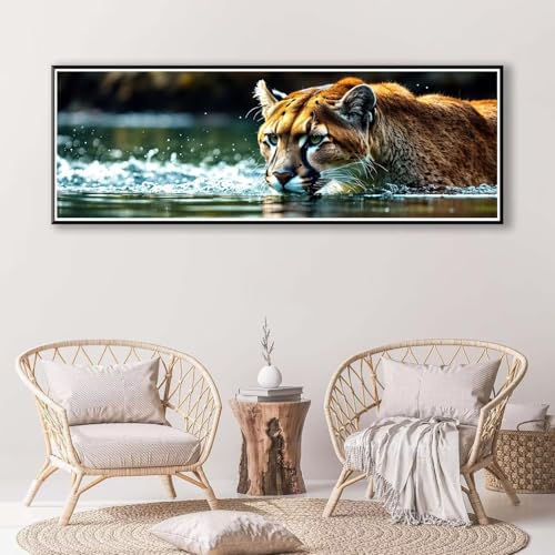 Tier Diamond Painting Erwachsene Groß XXL 50 x 150 cm, 5D Diamant Painting Bilder Leopard, Full Drill Diamond Painting Runde Steine, DIY Diamant Malerei Set für Zuhause Wand Dekoration Geschenk P-421 von FeiPride