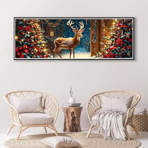 Weihnachten Diamond Painting Erwachsene Groß XXL 50 x 150 cm, 5D Diamant Painting Bilder Reh, Full Drill Diamond Painting Runde Steine, DIY Diamant Malerei für Zuhause Wand Dekoration Geschenk P-403 von FeiPride