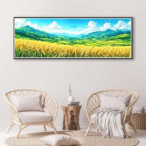 Weizenfeld Diamond Painting Erwachsene Groß XXL 100 x 300 cm, 5D Diamant Painting Bilder Landschaft, Full Drill Diamond Painting Runde Steine, DIY Diamant Malerei Set für Zuhause Wand Dekoration P-367 von FeiPride