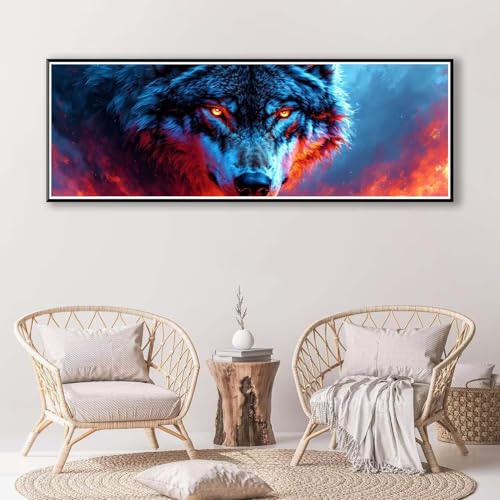 Wolf Diamond Painting Erwachsene Groß XXL 30 x 90 cm, 5D Diamant Painting Bilder Tier, Full Drill Diamond Painting Runde Steine, DIY Diamant Malerei Set für Zuhause Wand Dekoration Geschenk P-376 von FeiPride