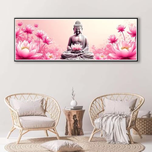 Zen Diamond Painting Erwachsene Groß XXL 100 x 300 cm, 5D Diamant Painting Bilder Lotus, Full Drill Diamond Painting Runde Steine, DIY Diamant Malerei Set für Zuhause Wand Dekoration Geschenk P-865 von FeiPride