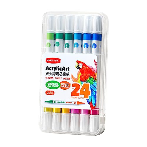 FeiYeup Acrylfarbstifte, Pinsel-Doppelmal-Marker für Steinmalerei, Acrylmalerei, Zubehör, Stoffmalerei, Holz, 1 Set Acrylfarbstifte mit 12 Stück von FeiYeup