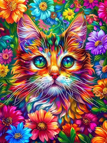 5D Blume Diamond Painting Erwachsene Groß 100x130cm, Diamant Painting Bilder Kinder, DIY Full Drill Cross Stickerei Malerei Kits, Diamond Painting Bilder Katze Set für Anfänger Deko Wanddeko M-8 von Feionnug