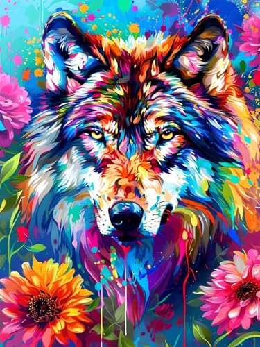 5D Blume Diamond Painting Erwachsene Groß 70x90cm, Diamant Painting Bilder Kinder, DIY Full Drill Cross Stickerei Malerei Kits, Diamond Painting Bilder Wolf Set für Anfänger Deko Schlafzimmer N-3 von Feionnug