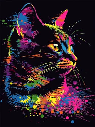 5D Bunt Diamond Painting Erwachsene Groß 40x50cm, Diamant Painting Bilder Kinder, DIY Full Drill Cross Stickerei Malerei Kits, Diamond Painting Bilder Katze Set für Anfänger Deko Schlafzimmer H-5 von Feionnug