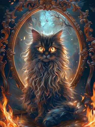 5D DIY Diamond Painting Furcht, Katze Diamond Painting Set für Erwachsene Kinder, Diamant Malerei Strass Stickerei Gem Art Painting Bastelset für Weihnachtsdeko, Geschenke für Frauen (30x40 cm) X-5 von Feionnug