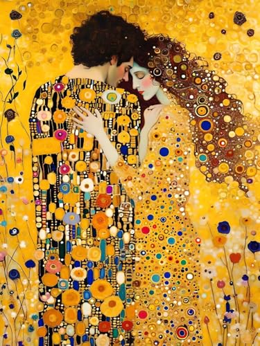 5D DIY Diamond Painting Klimt, Kuss Diamond Painting Set für Erwachsene und Kinder, Diamant Malerei Strass Stickerei Gem Art Painting Bastelset für Weihnachtsdeko, Geschenke für Frauen (30x40 cm) W-2 von Feionnug