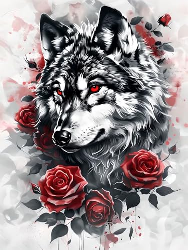 5D DIY Diamond Painting Wolf, Cool Diamond Painting Set für Erwachsene und Kinder, Diamant Malerei Strass Stickerei Gem Art Painting Bastelset für Weihnachtsdeko, Geschenke für Frauen (60x80 cm) F-5 von Feionnug