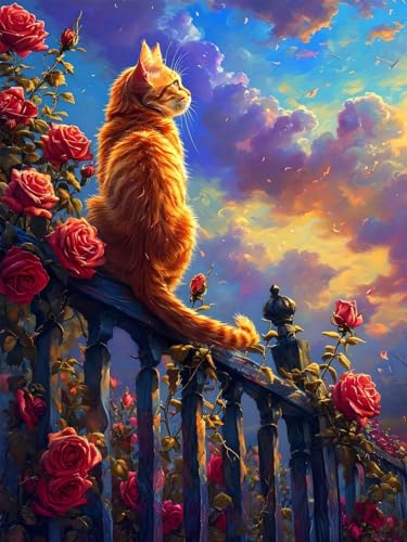 5D Landschaft Diamond Painting Erwachsene Groß 100x130cm, Diamant Painting Bilder Kinder, DIY Full Drill Cross Stickerei Malerei Kits, Diamond Painting Bilder Katze Set für Anfänger Deko Wanddeko M-2 von Feionnug