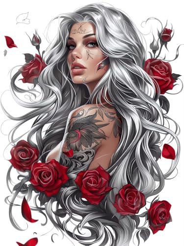 5D Rose Diamond Painting Erwachsene Groß 70x90cm, Diamant Painting Bilder Kinder, DIY Full Drill Cross Stickerei Malerei Kits, Diamond Painting Bilder Frau Set für Anfänger Deko Schlafzimmer R-8 von Feionnug