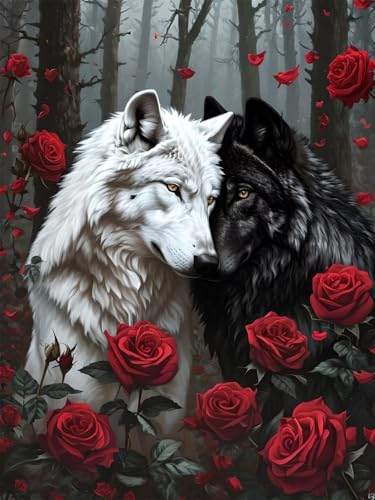 5D Rose Diamond Painting Erwachsene Groß 70x90cm, Diamant Painting Bilder Kinder, DIY Full Drill Cross Stickerei Malerei Kits, Diamond Painting Bilder Wolf Set für Anfänger Deko Schlafzimmer A-1 von Feionnug