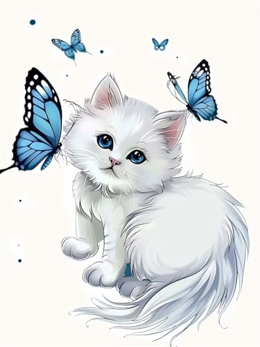 5D Schmetterling Diamond Painting Erwachsene Groß 70x90cm, Diamant Painting Bilder Kinder, DIY Full Drill Cross Stickerei Malerei Kits, Diamond Painting Bilder Katze Set für Anfänger Deko Wanddeko H-9 von Feionnug