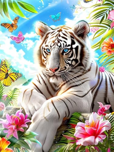 5D Schmetterling Diamond Painting Erwachsene Groß 80x110cm, Diamant Painting Bilder Kinder, DIY Full Drill Cross Stickerei Malerei Kits, Diamond Painting Bilder Tiger Set für Deko Wanddeko U-7 von Feionnug