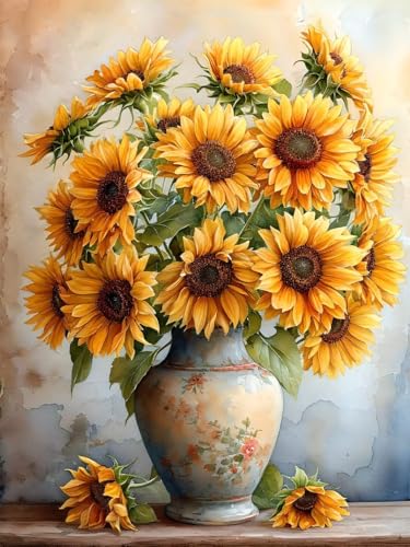 5D Sonnenblume Diamond Painting Erwachsene Groß 100x130cm, Diamant Painting Bilder Kinder, DIY Full Drill Cross Stickerei Malerei Kits, Diamond Painting Bilder Vase Set für Anfänger Deko Wanddeko N-1 von Feionnug