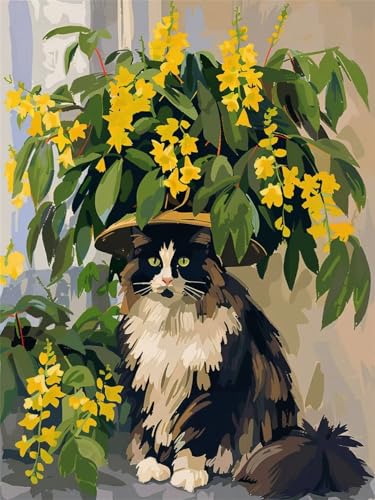 DIY Diamond Painting Erwachsene Kits, Blume Diamant Painting Bilder Kinder, 5D Diamond Painting Set Katze Mosaikherstellung, Full Drill Cross Stickerei Malerei Kits für Deko Schlafzimmer 70x90cm F-5 von Feionnug