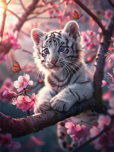 DIY Diamond Painting Erwachsene Kits, Blume Diamant Painting Bilder Kinder, 5D Diamond Painting Set Tiger Mosaikherstellung, Full Drill Cross Stickerei Malerei Kits für Deko Schlafzimmer 40x50cm X-5 von Feionnug