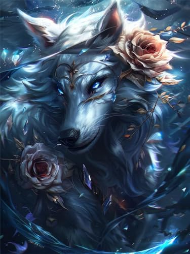 DIY Diamond Painting Erwachsene Kits, Blume Diamant Painting Bilder Kinder, 5D Diamond Painting Set Wolf Mosaikherstellung, Full Drill Cross Stickerei Malerei Kits für Deko Schlafzimmer 30x40cm D-8 von Feionnug