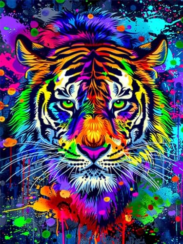 DIY Diamond Painting Erwachsene Kits, Bunt Diamant Painting Bilder Kinder, 5D Diamond Painting Set Tiger Mosaikherstellung, Full Drill Cross Stickerei Malerei Kits für Deko Schlafzimmer 80x110cm N-1 von Feionnug