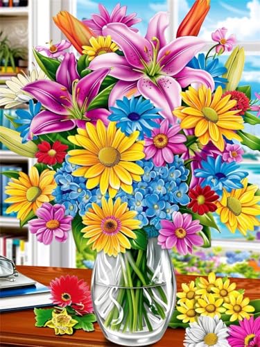 DIY Diamond Painting Erwachsene Kits, Gänseblümchen Diamant Painting Bilder Kinder, 5D Diamond Painting Set Blume Mosaikherstellung, Full Drill Cross Stickerei Kits für Deko Schlafzimmer 80x110cm D-8 von Feionnug