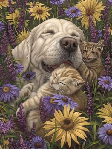 DIY Diamond Painting Erwachsene Kits, Katze Diamant Painting Bilder Kinder, 5D Diamond Painting Set Hund Mosaikherstellung, Full Drill Cross Stickerei Malerei Kits für Deko Schlafzimmer 70x90cm X-5 von Feionnug