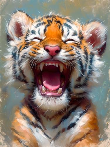 DIY Diamond Painting Erwachsene Kits, Niedlich Diamant Painting Bilder Kinder, 5D Diamond Painting Set Tiger Mosaikherstellung, Full Drill Cross Stickerei Kits für Deko Schlafzimmer 30x40cm P-0 von Feionnug