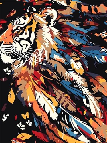 DIY Diamond Painting Erwachsene Kits, Tiger Diamant Painting Bilder Kinder, 5D Diamond Painting Set Feder Mosaikherstellung, Full Drill Cross Stickerei Malerei Kits für Deko Schlafzimmer 80x110cm D-7 von Feionnug