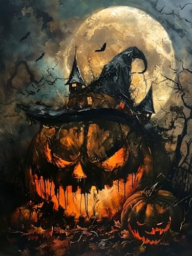 Diamond Painting Erwachsene, Diamant Painting Bilder Halloween, 5D Hut Diamond Art Painting Kit, Cross Stickerei Bastelset, Vollbohrer Strass Kristall Kunst Malerei Kits für Home Wanddeko 40x50 cm P-8 von Feionnug