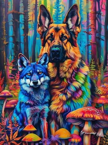 Diamond Painting Erwachsene, Diamant Painting Bilder Hund, 5D Wolf Diamond Art Painting Kit, Cross Stickerei Bastelset, Vollbohrer Strass Kristall Kunst Malerei Kits für Zimmer Wanddeko 40x50 cm A-4 von Feionnug