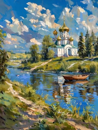 Diamond Painting Erwachsene, Diamant Painting Bilder Landschaft, 5D Schloss Diamond Art Painting Kit, Cross Stickerei Bastelset, Vollbohrer Strass Kristall Kunst Malerei Kits für Wanddeko 50x70 cm W-5 von Feionnug