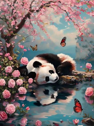 Diamond Painting Erwachsene, Diamant Painting Bilder Panda, 5D Blume Diamond Art Painting Kit, Cross Stickerei Bastelset, Vollbohrer Strass Kristall Kunst Malerei Kits für Zimmer Wanddeko 60x80 cm H-1 von Feionnug