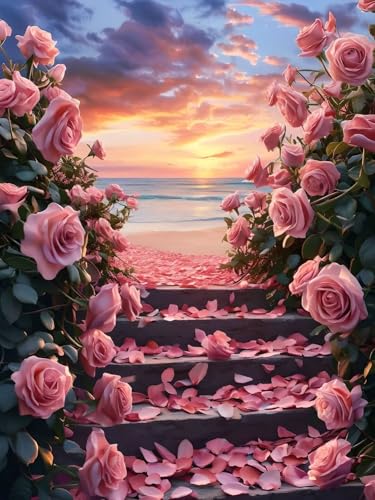 Diamond Painting Erwachsene, Diamant Painting Bilder Rose, 5D Strand Diamond Art Painting Kit, Cross Stickerei Bastelset, Vollbohrer Strass Kristall Kunst Malerei Kits für Zimmer Wanddeko 50x70 cm Q-3 von Feionnug