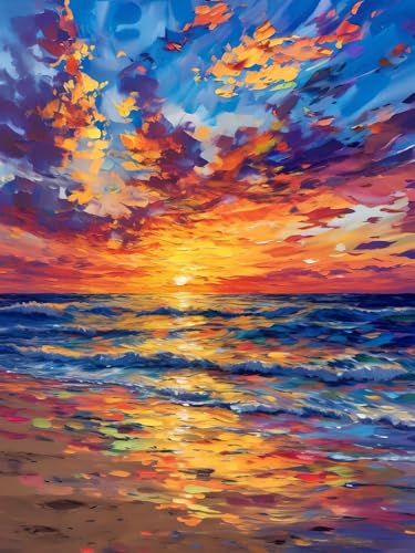 Diamond Painting Erwachsene, Diamant Painting Bilder Sonnenuntergang, 5D Meer Diamond Art Painting Kit, Cross Stickerei Bastelset, Vollbohrer Strass Kristall Kunst Malerei für Wanddeko 60x80 cm Z-0 von Feionnug