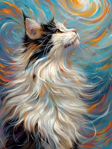 Diamond Painting Erwachsene, Diamant Painting Bilder Streifen, 5D Katze Diamond Art Painting Kit, Cross Stickerei Bastelset, Vollbohrer Strass Kristall Kunst Malerei Kits für Wanddeko 50x70 cm S-7 von Feionnug