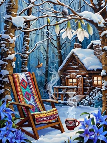 Diamond Painting Erwachsene, Diamant Painting Bilder Winter, 5D Baum Diamond Art Painting Kit, Cross Stickerei Bastelset, Vollbohrer Strass Kristall Kunst Malerei Kits für Zimmer Wanddeko 50x70 cm R-7 von Feionnug