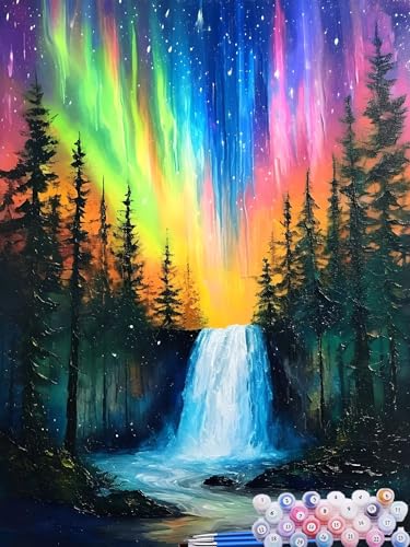 Malen Nach Zahlen Aurora, DIY Malen nach Zahlen für Erwachsene Bastelset, Acrylfarben Kunst Inklusive Pinsel, Baum Paint by Numbers für Deko Wohnzimmer Aesthetic Geschenke für Frauen 40x50cm R-7 von Feionnug