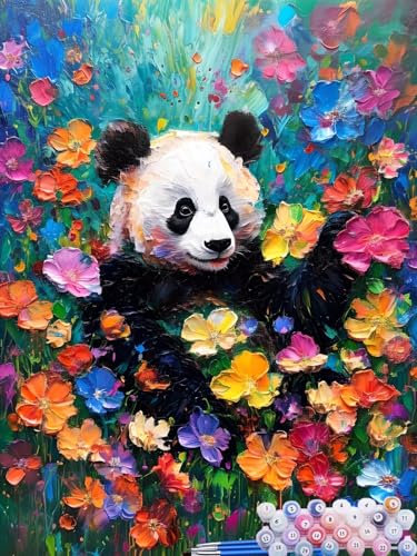 Malen Nach Zahlen Blume, DIY Malen nach Zahlen für Erwachsene Bastelset, Acrylfarben Kunst Inklusive Pinsel, Panda Paint by Numbers für Deko Wohnzimmer Aesthetic Geschenke für Frauen 30x40cm S-6 von Feionnug