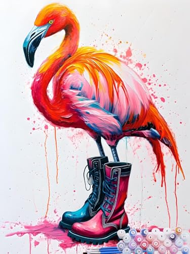 Malen Nach Zahlen Flamingo, DIY Malen nach Zahlen für Erwachsene Bastelset, Acrylfarben Kunst Inklusive Pinsel, Cool Paint by Numbers für Deko Wohnzimmer Aesthetic Geschenke für Frauen 40x50cm B-4 von Feionnug