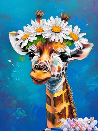 Malen Nach Zahlen Gänseblümchen, DIY Malen nach Zahlen für Erwachsene Bastelset, Acrylfarben Kunst Inklusive Pinsel, Giraffe Paint by Numbers Deko Wohnzimmer Aesthetic Geschenke für Frauen 40x50cm B-7 von Feionnug