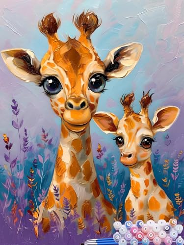 Malen Nach Zahlen Giraffe, DIY Malen nach Zahlen für Erwachsene Bastelset, Acrylfarben Kunst Inklusive Pinsel, Niedlich Paint by Numbers für Deko Wohnzimmer Aesthetic Geschenke für Frauen 30x40cm Z-7 von Feionnug