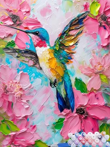 Malen Nach Zahlen Kolibri, DIY Malen nach Zahlen für Erwachsene Bastelset, Acrylfarben Kunst Inklusive Pinsel, Blume Paint by Numbers für Deko Wohnzimmer Aesthetic Geschenke für Frauen 60x80cm G-2 von Feionnug