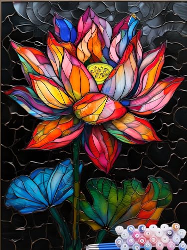 Malen Nach Zahlen Lotus, DIY Malen nach Zahlen für Erwachsene Bastelset, Acrylfarben Kunst Inklusive Pinsel, Anlage Paint by Numbers für Deko Wohnzimmer Aesthetic Geschenke für Frauen 40x50cm B-7 von Feionnug