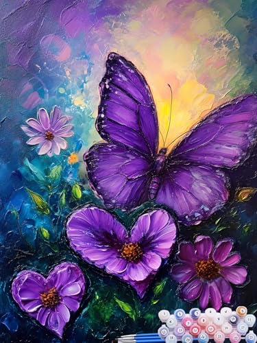 Malen Nach Zahlen Schmetterling, DIY Malen nach Zahlen für Erwachsene Bastelset, Acrylfarben Kunst Inklusive Pinsel, Blume Paint by Numbers Deko Wohnzimmer Aesthetic Geschenke für Frauen 30x40cm D-8 von Feionnug