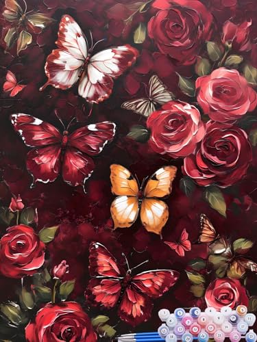 Malen Nach Zahlen Schmetterling, DIY Malen nach Zahlen für Erwachsene Bastelset, Acrylfarben Kunst Inklusive Pinsel, Blume Paint by Numbers Deko Wohnzimmer Aesthetic Geschenke für Frauen 60x80cm B-2 von Feionnug