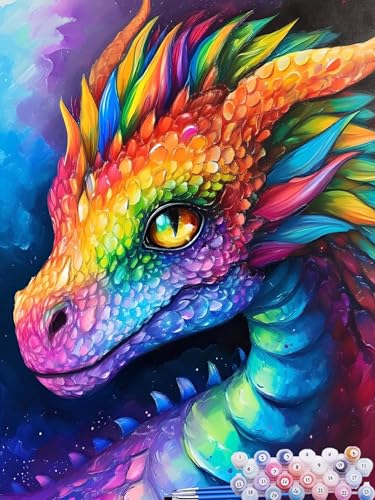 Malen nach Zahlen Erwachsene Drachen, Paint by Numbers for Kinder Cool, DIY Handgemalt Ölgemälde Kit inklusive Pinsel und Acrylfarben für Anfänger für Zimmer Deko Wanddeko Ohne Rahmen 60x70cm L-9 von Feionnug