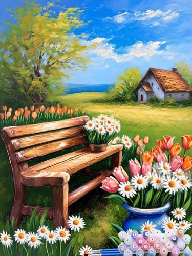 Malen nach Zahlen Erwachsene Landschaft, Paint by Numbers for Kinder Blume, DIY Handgemalt Ölgemälde Kit inklusive Pinsel und Acrylfarben für Anfänger für Zimmer Deko Wanddeko Ohne Rahmen 60x90cm X-9 von Feionnug