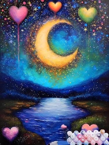 Malen nach Zahlen Erwachsene Mond, Paint by Numbers for Kinder Liebe, DIY Handgemalt Ölgemälde Kit inklusive Pinsel und Acrylfarben für Anfänger für Zimmer Deko Wanddeko Ohne Rahmen 30x40cm M-0 von Feionnug